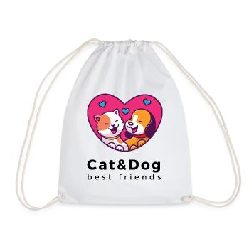 T-Shirt Katze und Hund bester Freund niedlich kawaii - Turnbeutel - Weiß - Vorne