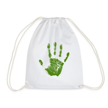 Handprint painted identity fingers and palm green - Drawstring Bag - white - Front