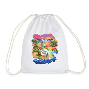 Funny Let's Celebrate Birthday Turtle - Drawstring Bag - white - Front