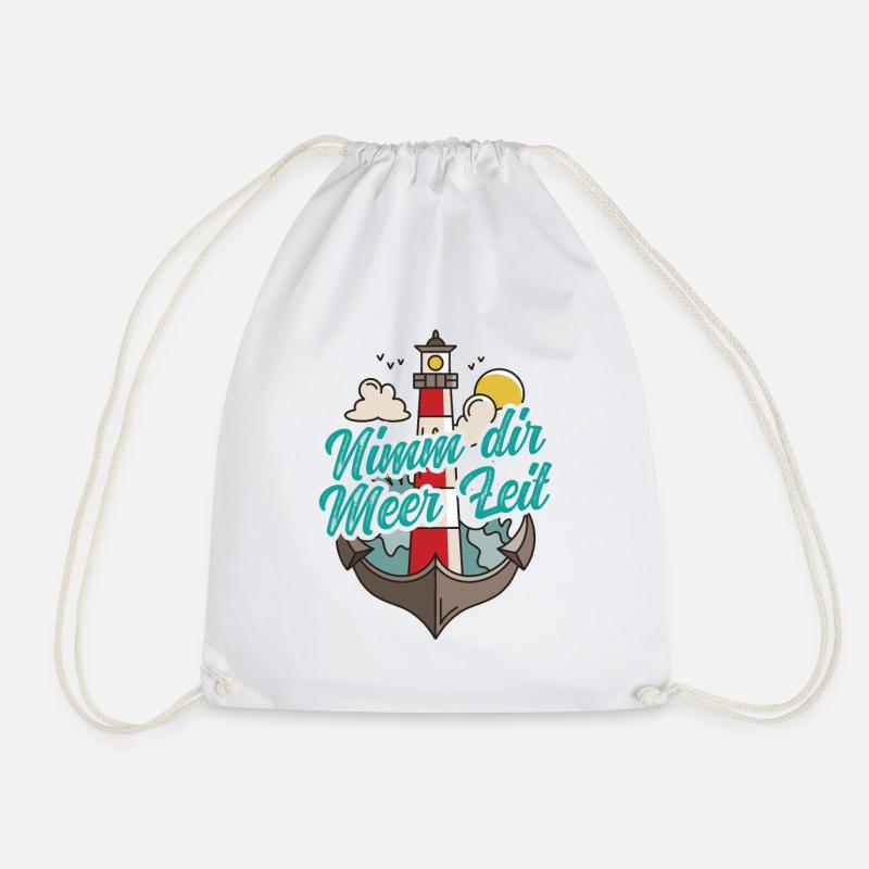 Nimm Dir Meer Zeit Nordsee Geschenk Leuchtturm - Turnbeutel - Weiß