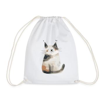 Cute Whimsical Cat Illustration - Adorable Animal - Drawstring Bag - white - Front