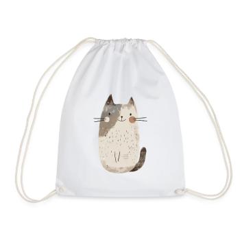 Cute Whimsical Cat Illustration - Adorable Animal - Drawstring Bag - white - Front