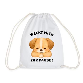 Klassentier Hund "Weckt mich zur Pause!" - Turnbeutel - Weiß - Vorne