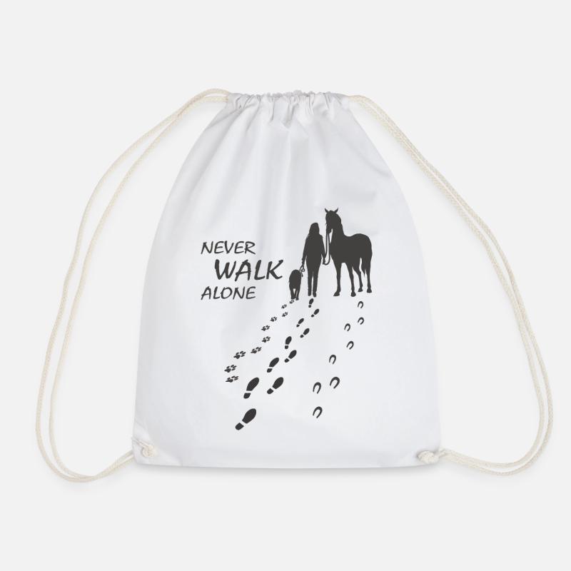 Hund Pferd Reiterin - Never walk alone, Backprint - Turnbeutel - Weiß