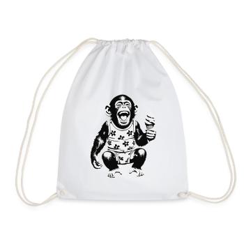 Laughing monkey with ice cream - Drawstring Bag - white - Front