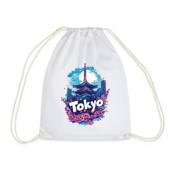 Tokio Japan Pagode Stadt Skyline Sonne Blumen - Turnbeutel - Weiß - Vorne