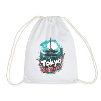 Tokio Japan Pagode Stadt Skyline Sonne Blumen - Turnbeutel - Weiß - Vorne