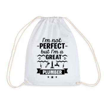 Not perfect but a great plumber - Drawstring Bag - white - Front