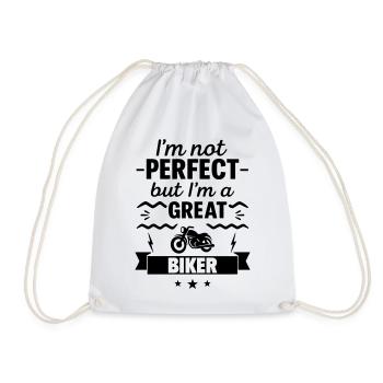 Not perfect but a great biker - Drawstring Bag - white - Front