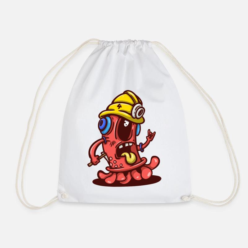 Worker Monster with Yellow Helmet - Drawstring Bag - white