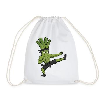 Karate Kick Leek Onion Celery Martial Arts Kuns - Drawstring Bag - white - Front