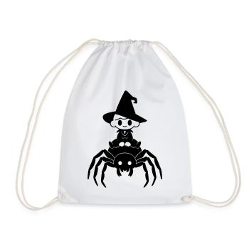 Cute Witch Rides Spider Halloween Motif - Drawstring Bag - white - Front