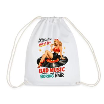Retro Pin-Up on Vinyl Record: Vinyl & Rockabilly - Drawstring Bag - white - Front