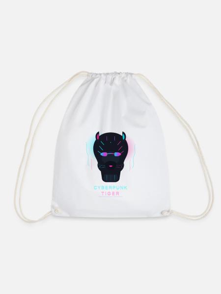 Cyberpunk Tiger Skull Neon - Turnbeutel - Weiß