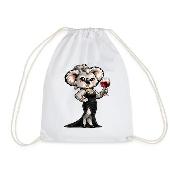 Koala-Dame im Abendkleid mit Rotwein - Turnbeutel - Weiß - Vorne