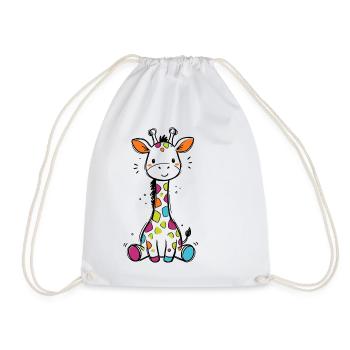 Süße Bunte Giraffe Kinder Baby Safari T-Shirt - Turnbeutel - Weiß - Vorne