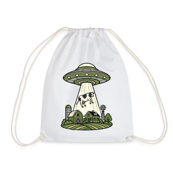 UFO Entführung Kuh Bauernhof Retro Sci-Fi Shirt - Turnbeutel - Weiß - Vorne