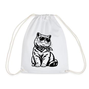 American Shorthair Katze – Cooler Biker Style - Turnbeutel - Weiß - Vorne