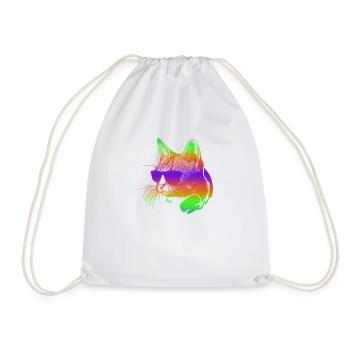 Edm Rave Rainbow Cat With Headphones Gift - Drawstring Bag - white - Front