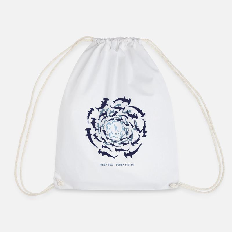 Deep Sea - Scuba Diving - Hammerhead Shark - Drawstring Bag - white
