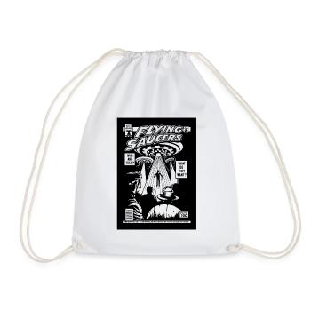 Alien Kidnapping Comic Ufo Flying Saucer - Drawstring Bag - white - Front