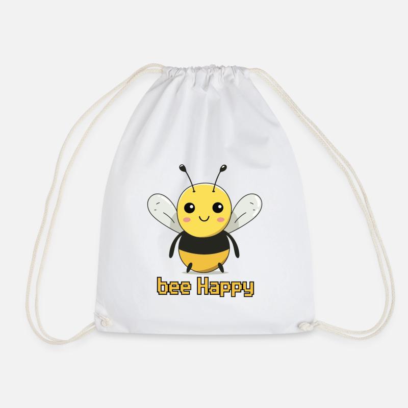 bee Happy - Drawstring Bag - white
