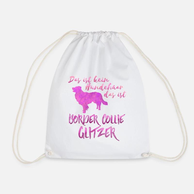 Border collie - Drawstring Bag - white