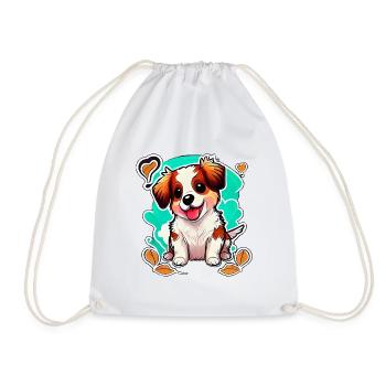 Cute dog: love at first bite - Drawstring Bag - white - Front