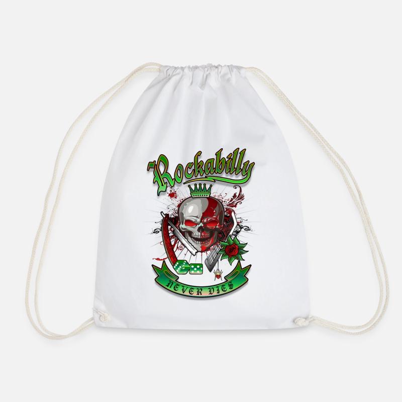 Rockabilly Skull - Drawstring Bag - white