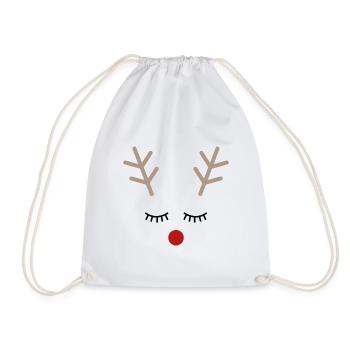 Rudolph reindeer face gift idea - Drawstring Bag - white - Front