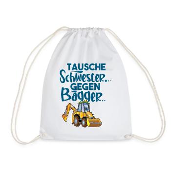 Tausche Schwester Gegen Bagger - Turnbeutel - Weiß - Vorne