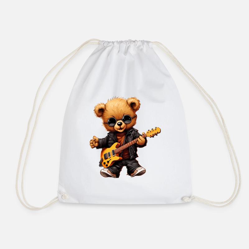 Teddy - Rocker with electric guitar - Drawstring Bag - white