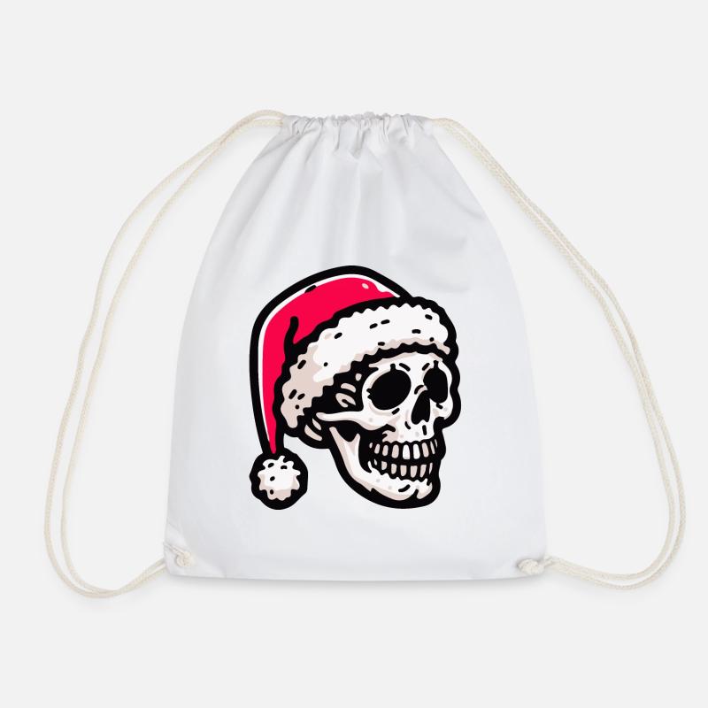 Skeleton skull with santa hat - Drawstring Bag - white
