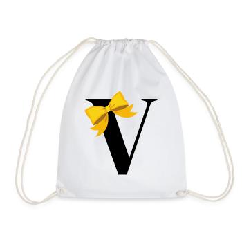 Letter V yellow bow - Drawstring Bag - white - Front