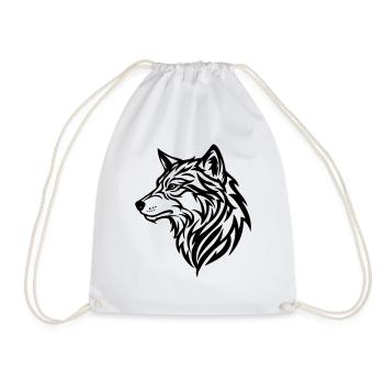 Wolf - tribal style - Drawstring Bag - white - Front