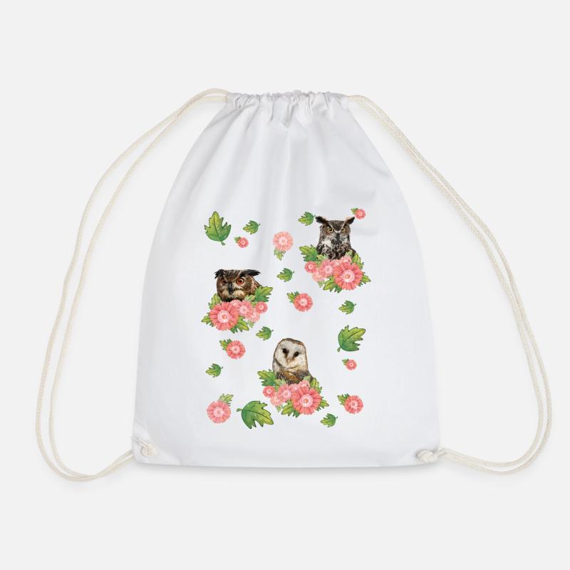 Owl and owls - Drawstring Bag - white