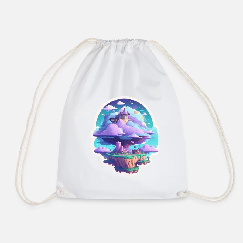 Sky-High Whimsy: Floating Islands - Drawstring Bag - white