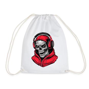 Crâne en sweat à capuche rouge avec écouteurs - Sac de sport léger - blanc - Devant