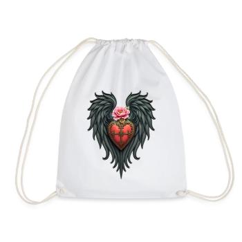 Herz mit Flügeln und rosa Blume - Turnbeutel - Weiß - Vorne