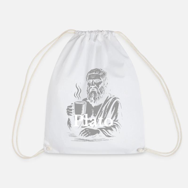 Plato Coffee Cup Portrait - Drawstring Bag - white