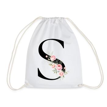 S Buchstabe Monogram Floral - Turnbeutel - Weiß - Vorne