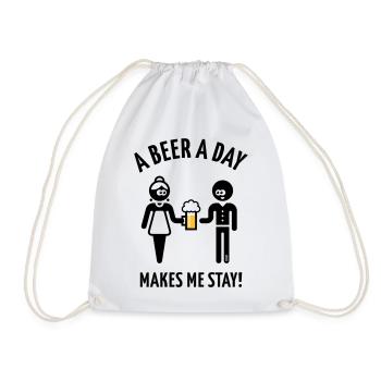 A Beer A Day Makes Me Stay! (Bier Biertrinker 2C) - Turnbeutel - Weiß - Vorne