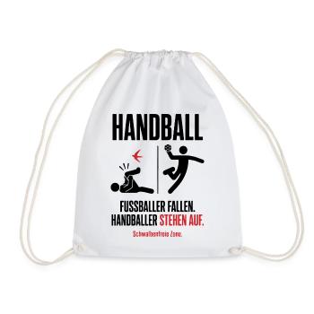 Fußballer fallen, Handballer stehen auf – Shirt - Turnbeutel - Weiß - Vorne