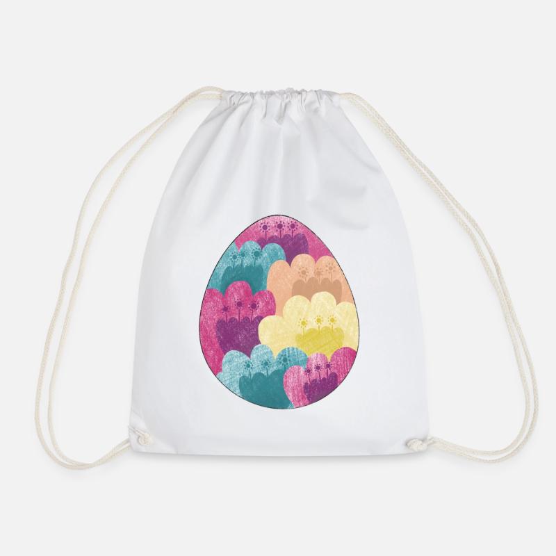 Colorful Easter egg with flower pattern - Drawstring Bag - white