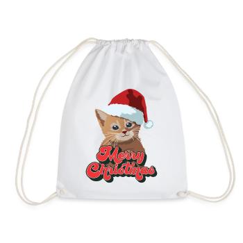 Cadeau de Noël mignon chat drôle chapeau de père Noël joyeux Noël - Sac de sport léger - blanc - Devant