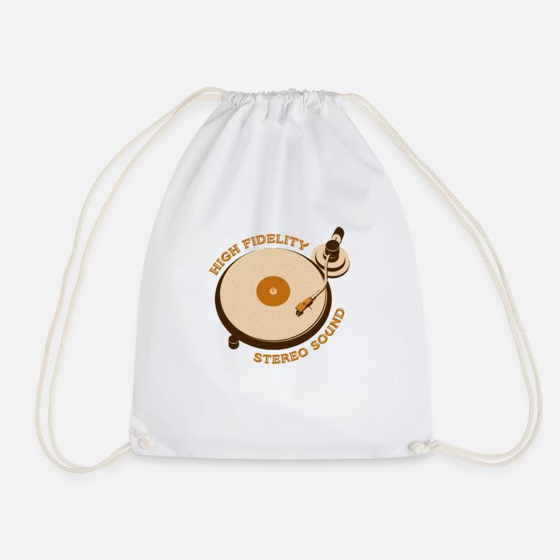 Turntable Vinyl Record DJ Retro Vintage - Drawstring Bag - white
