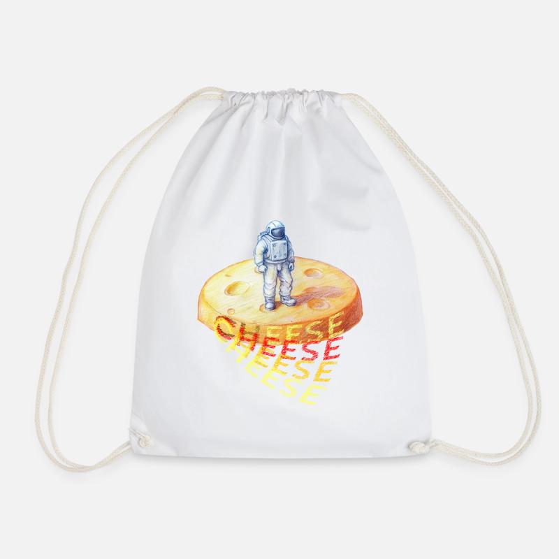 Cheese, Cheese, Astronaut on Cheese - Drawstring Bag - white
