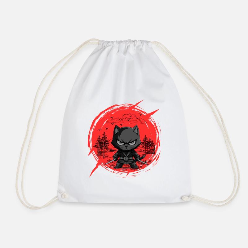 Fierce Ninja Cat - T-Shirt For Cat Lovers - Drawstring Bag - white