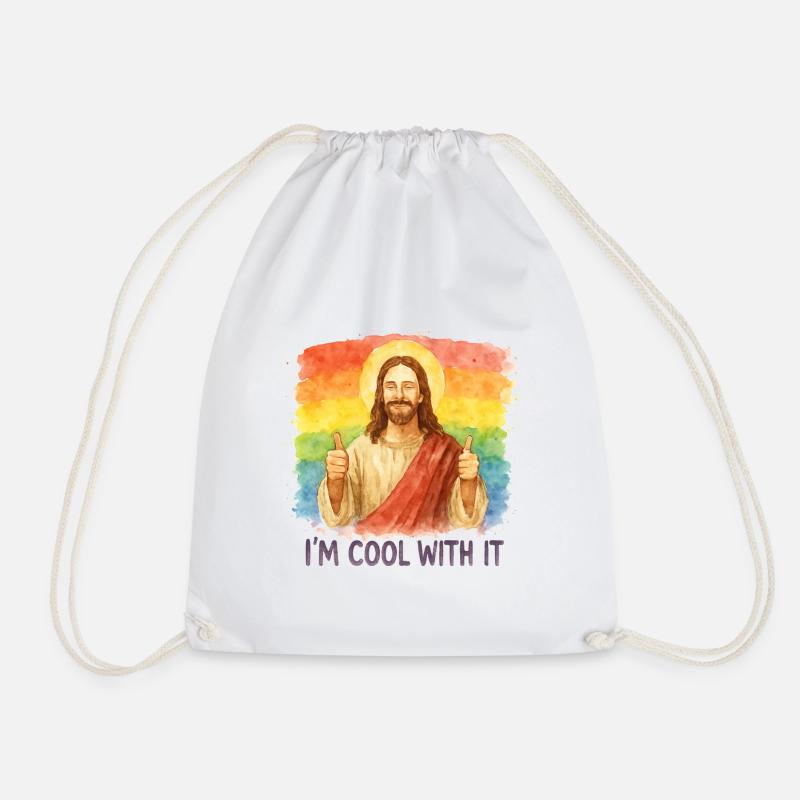 Rainbow Jesus – I'm Cool With It - Drawstring Bag - white