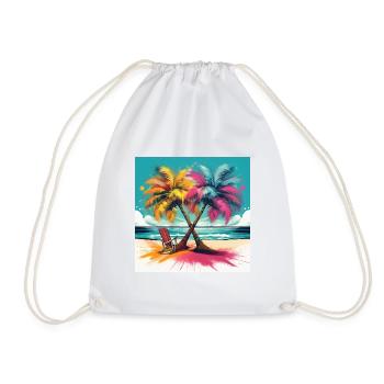 Vibrant Palm Trees on a Tropical Beach - Drawstring Bag - white - Front